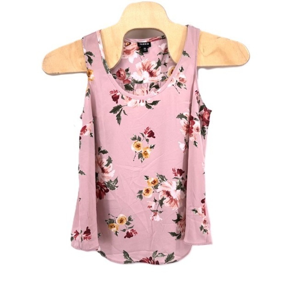 Torrid Floral Georgette Shirttail Tank Top Pink Plus Size 00 M/L 10 Cottagecore